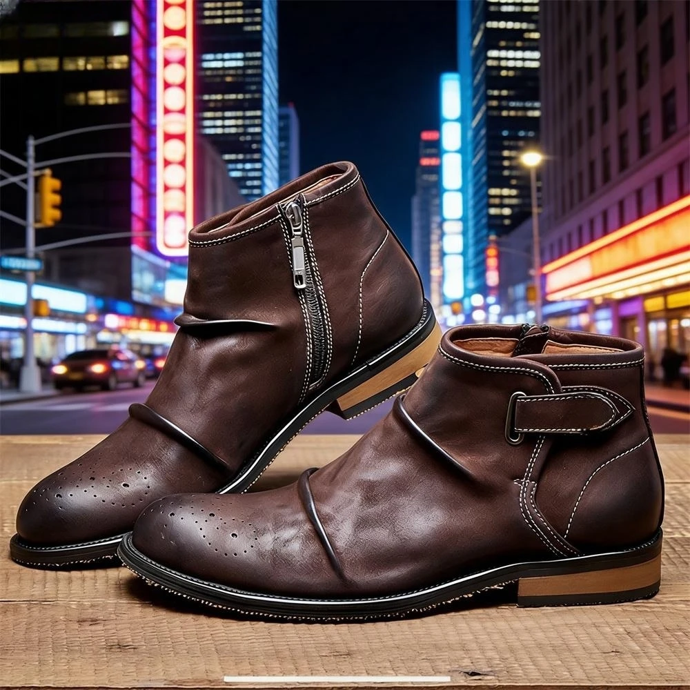 Formal Men Daily Wear Footwear - Men's Brogue Toe Ankle Boots, Buckle