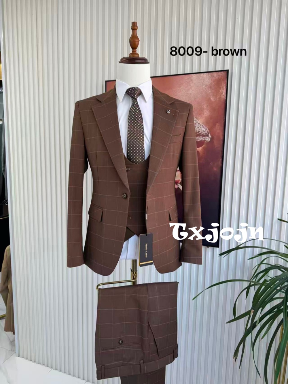 Men Formal Wear Jacket - Men's Plaid Tuxedo 3 Pieces Jacket