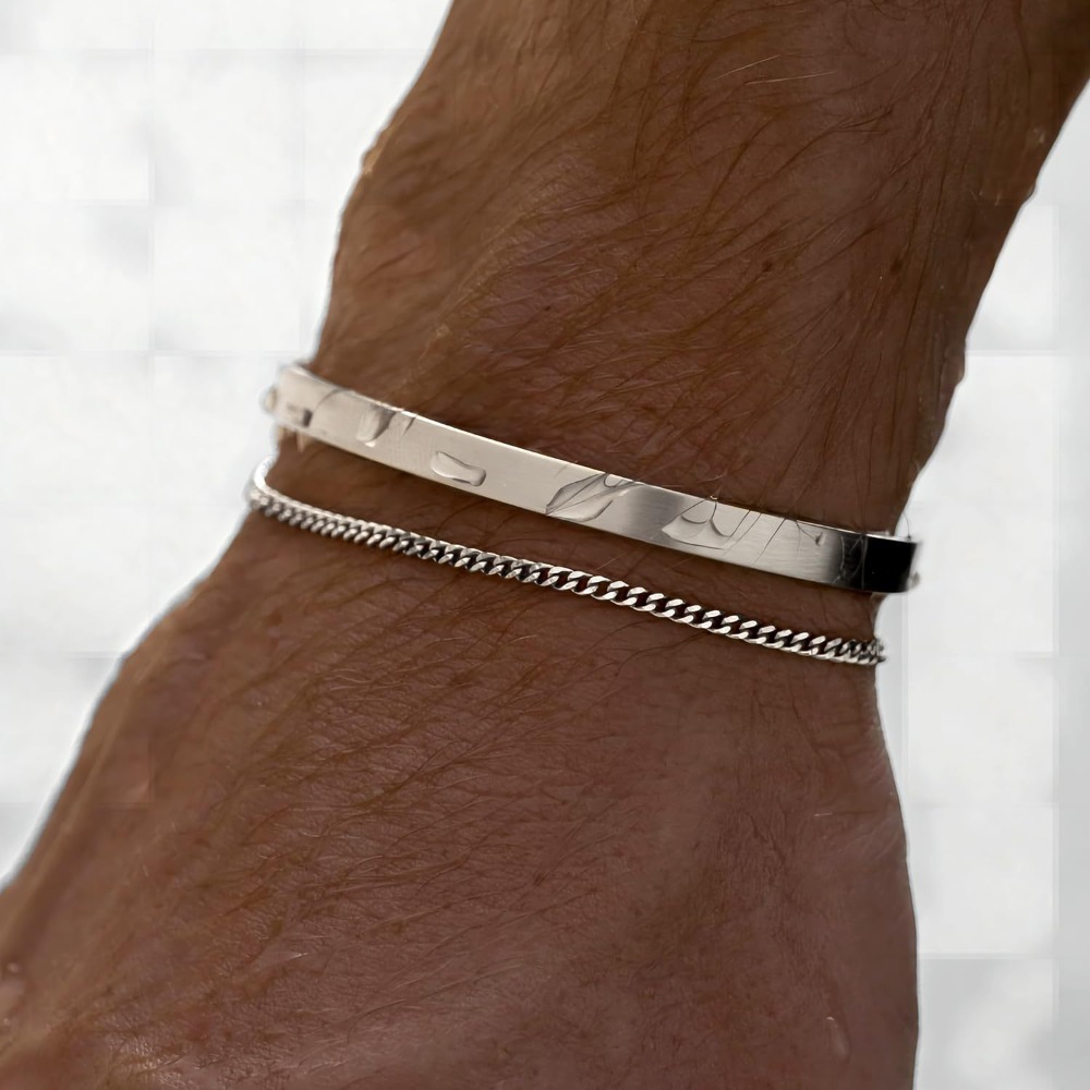 Cufflinks Silver Set - 2Pcs/Set Simple Stainless Steel Double Bracelet