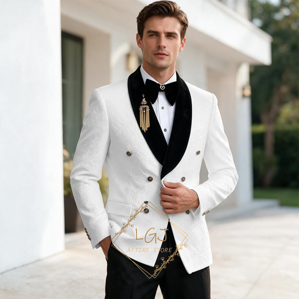 Men'S Formal Dinner Wear - Luxury Men's 2 Piece Embossed Jacquard