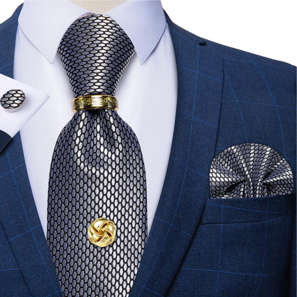 Silver Black Plaid Silk Ties F - Cufflinks Silver Set review and price