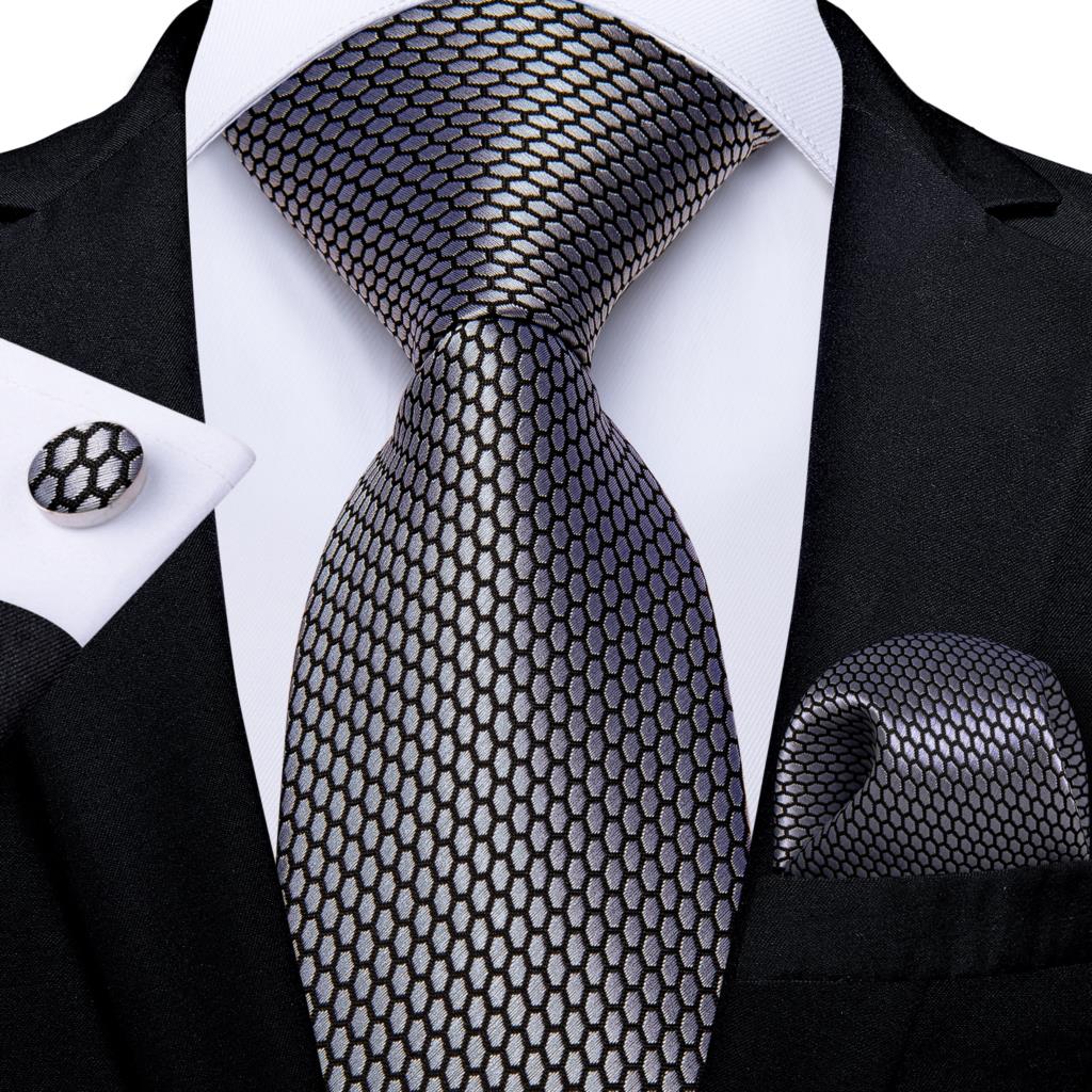 Silver Black Plaid Silk Ties F - Cufflinks Silver Set review and price