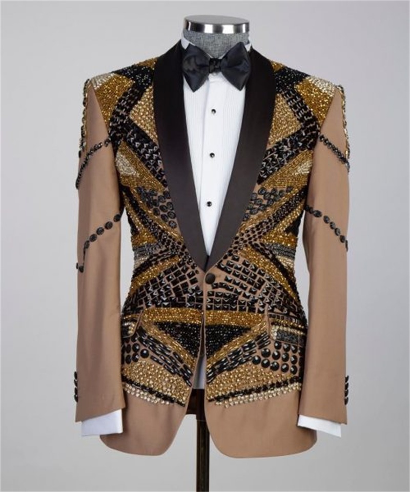 Crystals Khaki Men Suit Set 2  - Khaki Formal Wear Men review and price