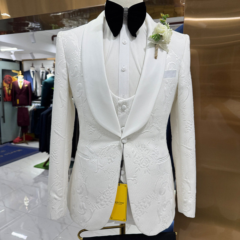 Men Wedding Suit White 3 Piece - Men Formal Wear Jacket review and price