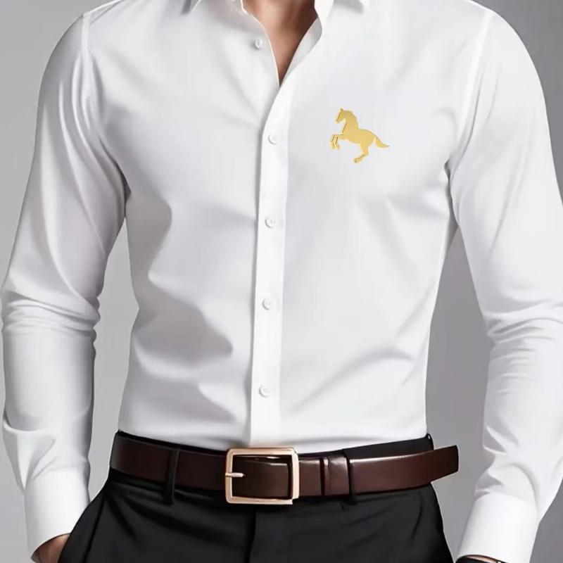 Elegant Golden Horse Logo Prin - Men Formal Office Wear Shirts review and price