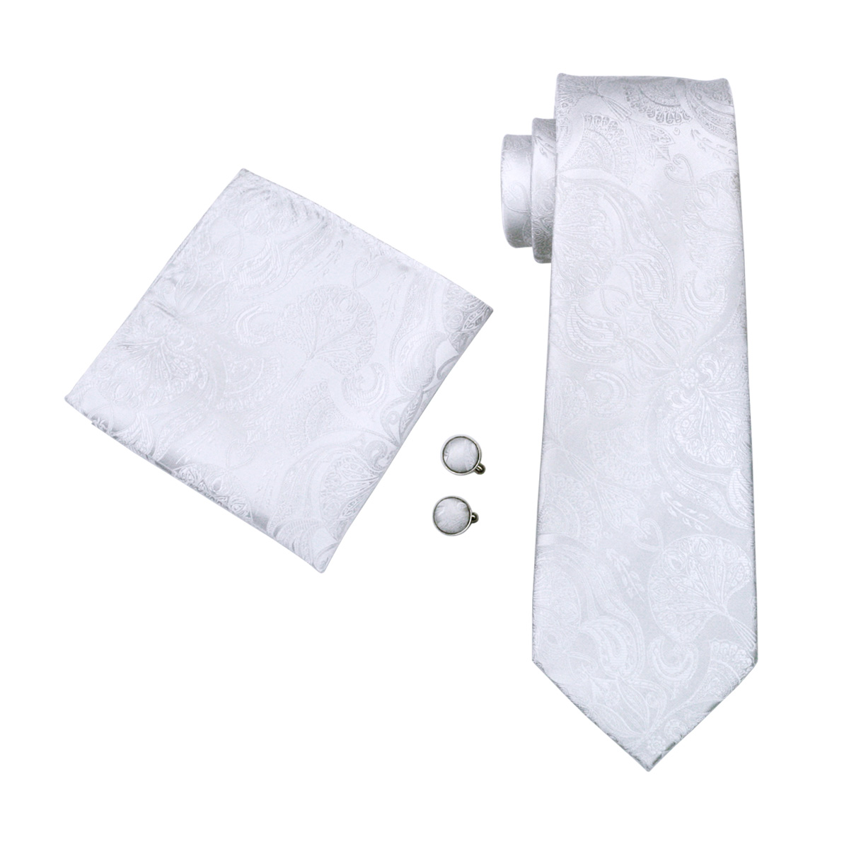 FA-393 Men's Tie White Paisley - Cufflinks Silver Set review and price