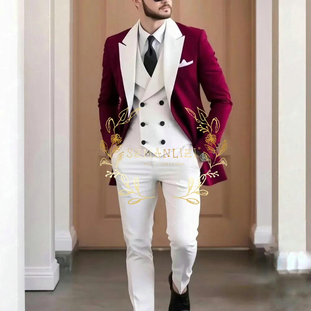 Elegant Burgundy 3-pieces Men' - Men Formal Wear Jacket review and price
