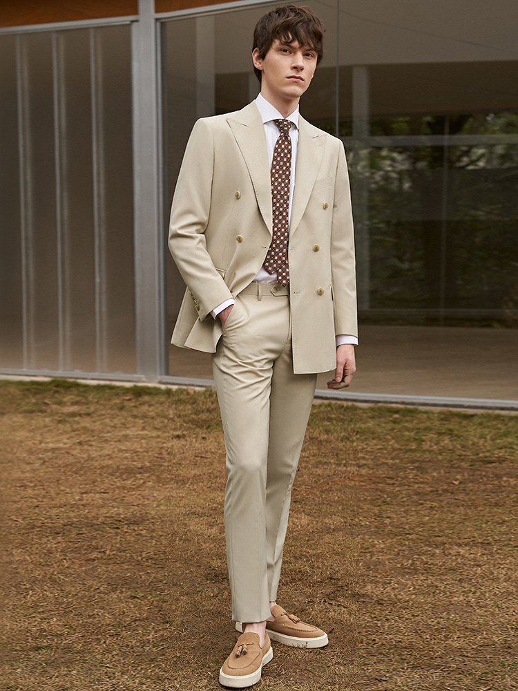 30% Wool Men Suits Set Blazer  - Khaki Formal Wear Men review and price